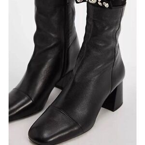 New Free People Wisteria Cap Toe Womens Size 10 Black Leather Zip Ankle Boots